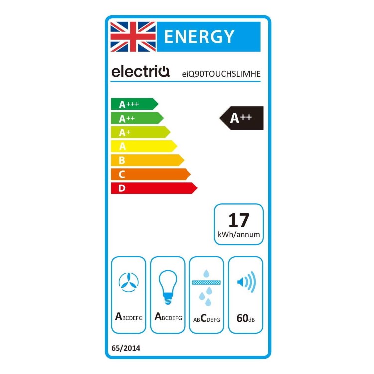 electriQ 90cm Slimline Touch Control Cooker Hood - Stainless Steel