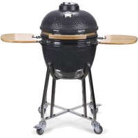 Refurbished electriQ eiqeggxl 22 Inch Charcoal Ceramic Kamado Style Grill Egg BBQ in Grey with Wooden Shelves