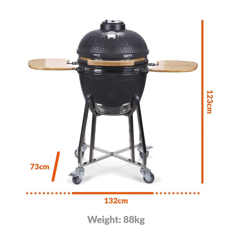 Refurbished electriQ eiqeggxl 22 Inch Charcoal Ceramic Kamado Style Grill Egg BBQ in Grey with Wooden Shelves