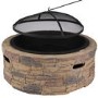 electriQ Cast Stone Round Base Wood Burning Garden Fire Pit - Brown