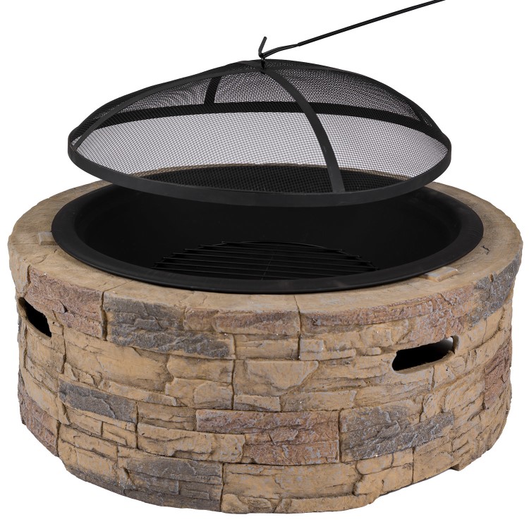 Refurbished electriQ Cast Stone Round Base Wood Burning Garden Fire Pit Brown