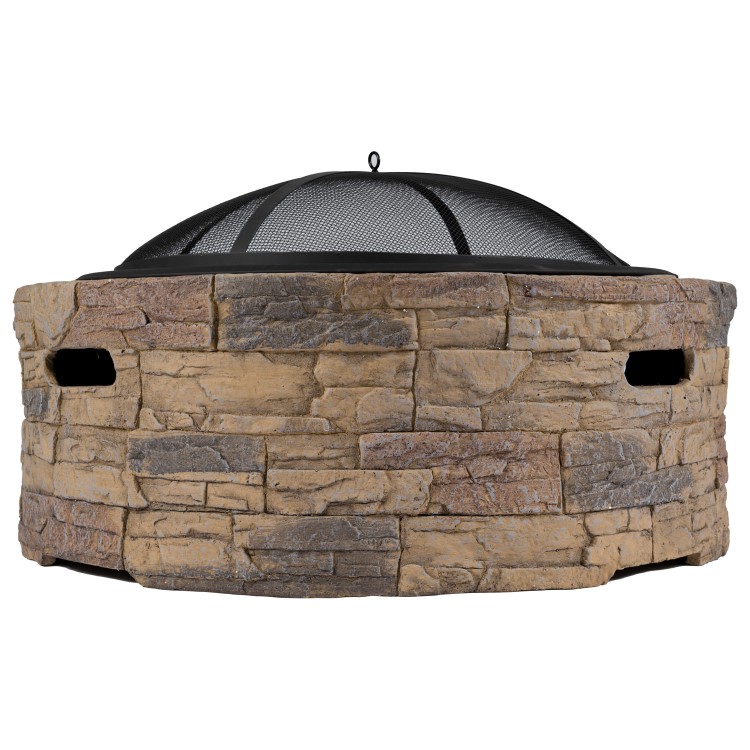 Refurbished electriQ Cast Stone Round Base Wood Burning Garden Fire Pit Brown