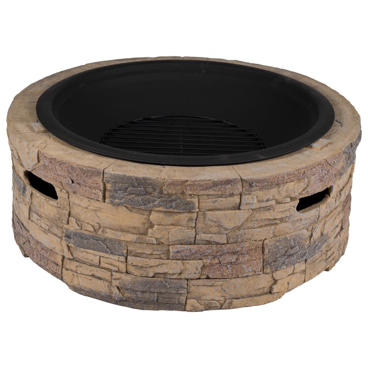 Refurbished electriQ Cast Stone Round Base Wood Burning Garden Fire Pit Brown