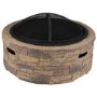 electriQ Cast Stone Round Base Wood Burning Garden Fire Pit - Brown