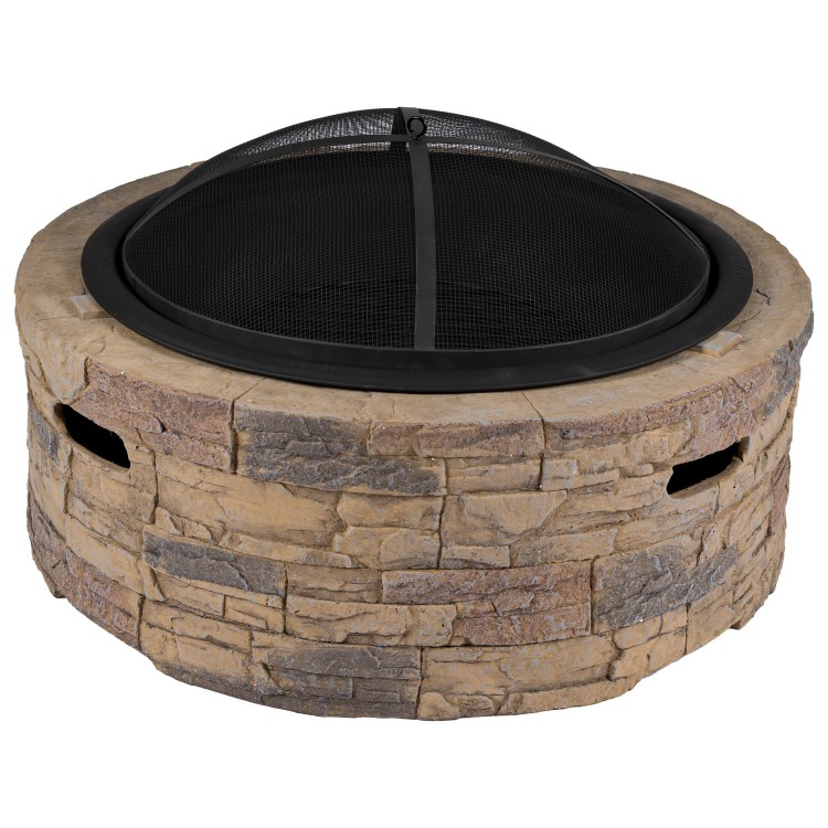 Refurbished electriQ Cast Stone Round Base Wood Burning Garden Fire Pit Brown