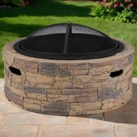 Refurbished electriQ Cast Stone Round Base Wood Burning Garden Fire Pit Brown