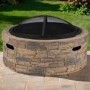 Refurbished electriQ Cast Stone Round Base Wood Burning Garden Fire Pit Brown