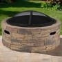 electriQ Cast Stone Round Base Wood Burning Garden Fire Pit - Brown