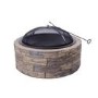 electriQ Cast Stone Round Base Wood Burning Garden Fire Pit - Brown