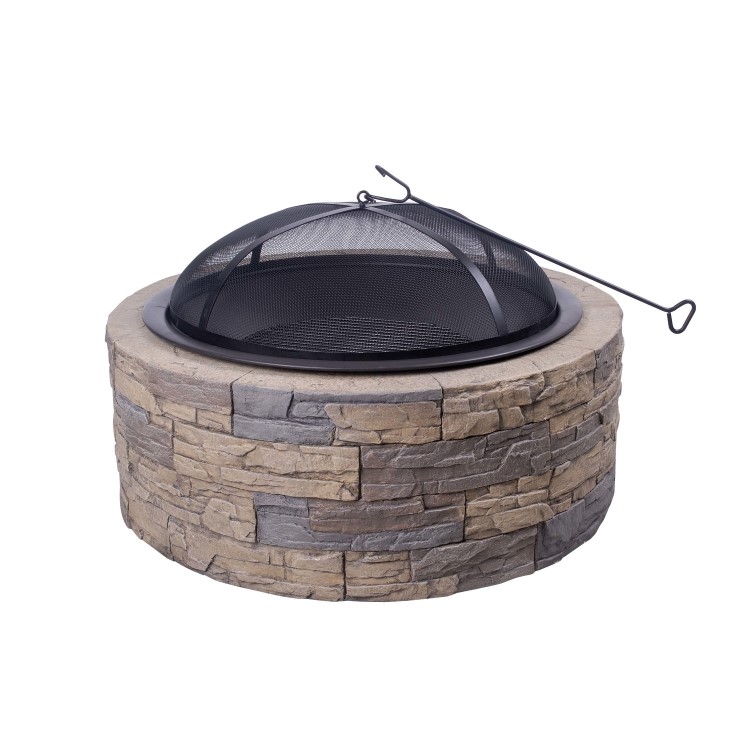 Refurbished electriQ Cast Stone Round Base Wood Burning Garden Fire Pit Brown