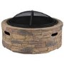 electriQ Cast Stone Round Base Wood Burning Garden Fire Pit - Brown