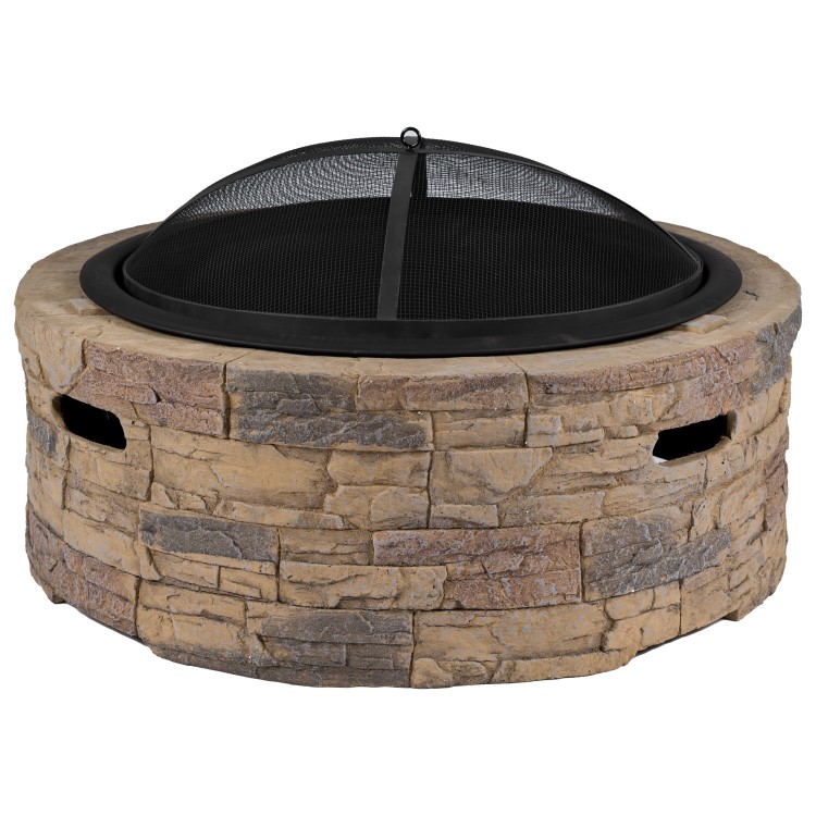 Refurbished electriQ Cast Stone Round Base Wood Burning Garden Fire Pit Brown
