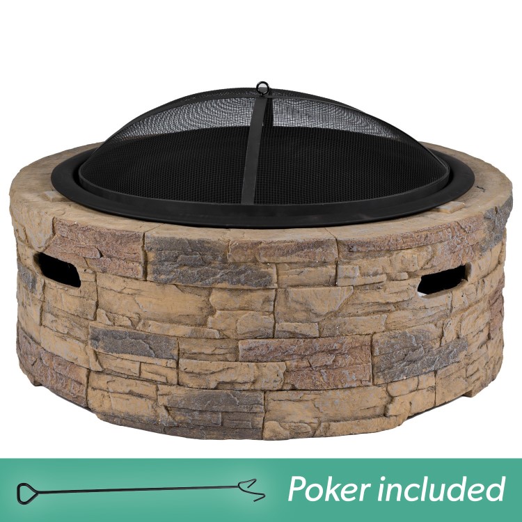 Refurbished electriQ Cast Stone Round Base Wood Burning Garden Fire Pit Brown