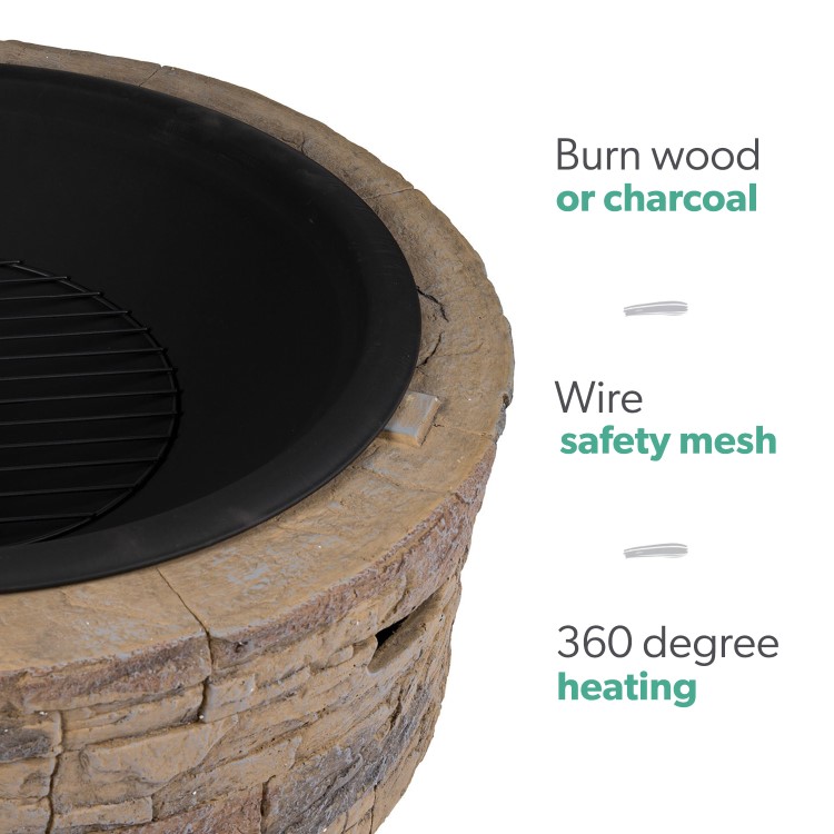 Refurbished electriQ Cast Stone Round Base Wood Burning Garden Fire Pit Brown