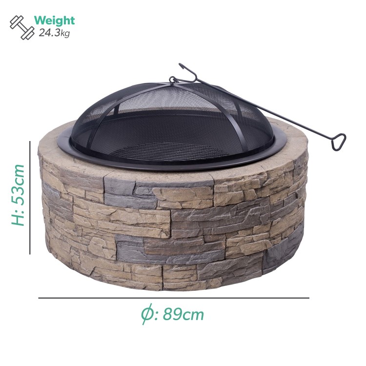 Refurbished electriQ Cast Stone Round Base Wood Burning Garden Fire Pit Brown