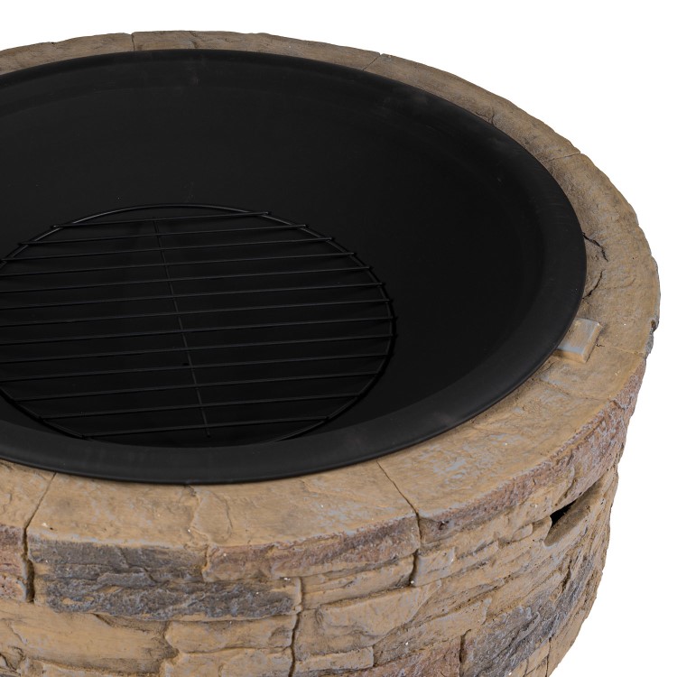 Refurbished electriQ Cast Stone Round Base Wood Burning Garden Fire Pit Brown