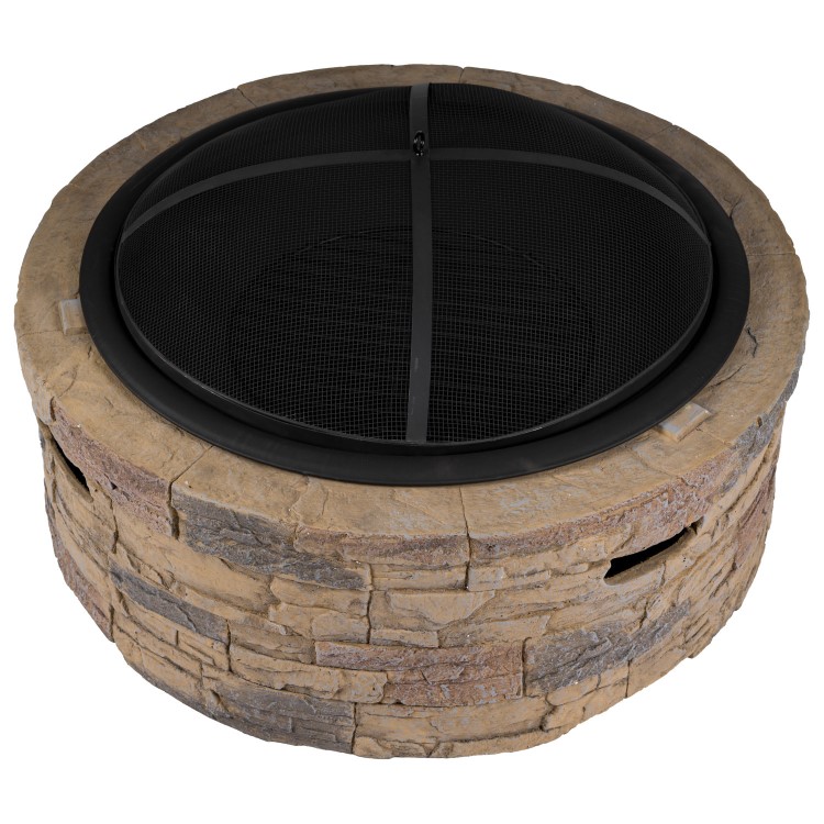 Refurbished electriQ Cast Stone Round Base Wood Burning Garden Fire Pit Brown
