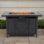 electriQ Gas Flame Outdoor Fire Pit Table - Rectangular with Grey Tiles