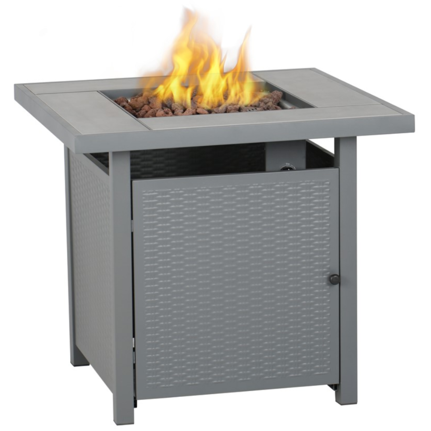 electriQ Outdoor Gas Flame Fire Pit Table Square in Grey Metal