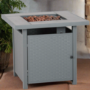 electriQ Outdoor Gas Flame Fire Pit Table - Square in Grey Metal Rattan Effect