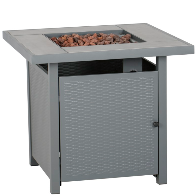 electriQ Outdoor Gas Flame Fire Pit Table - Square in Grey Metal Rattan Effect