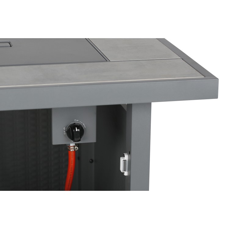 electriQ Outdoor Gas Flame Fire Pit Table - Square in Grey Metal Rattan Effect