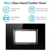 electriQ 90cm Island Cooker Hood with LED Panel - Black Glass