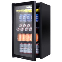 GRADE A3 - electriQ 128 Can Capacity Drinks Fridge Black With Glass Front