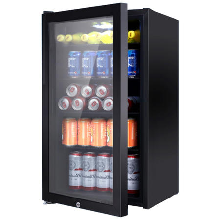 GRADE A3 - electriQ 128 Can Capacity Drinks Fridge Black With Glass Front