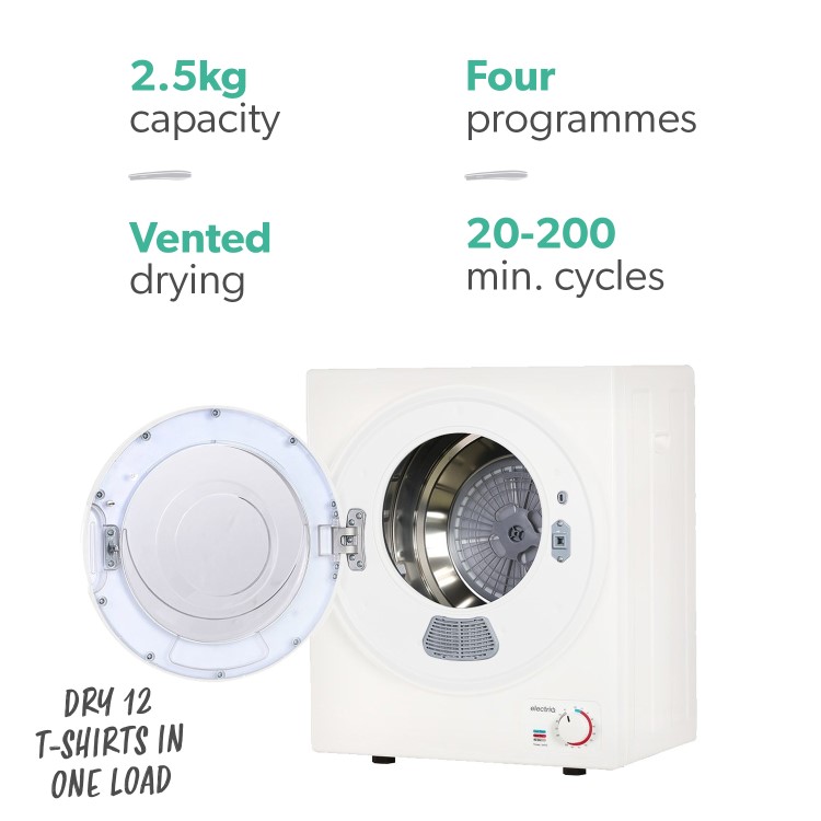 Refurbished electriQ eiqmtd2w Freestanding Vented 2.5KG Tumble Dryer White