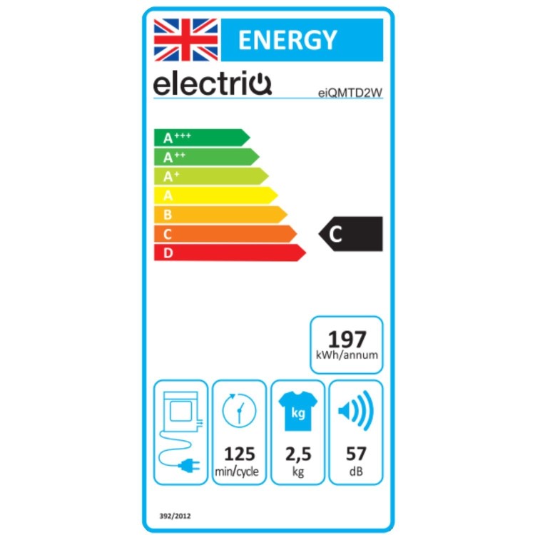 electriQ 2.5kg Mini Compact Vented Tumble Dryer - White