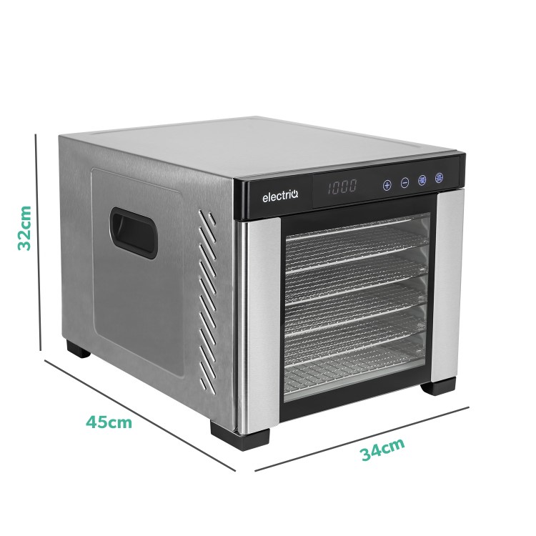 Refurbished electriQ Commercial Digital Food Dehydrator & Dryer with 6 Shelves and 48 Hour Timer Stainless Steel