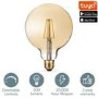 electriQ Dimmable Smart Wifi Filament Globe Bulb Large with E27 screw base - Smoked Amber finish - Alexa & Google Home compatible
