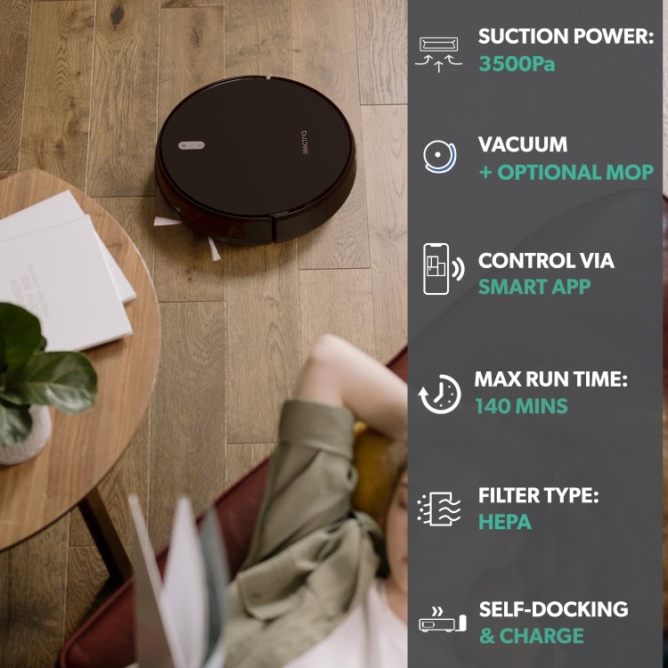 electriQ ALIX Robot Vacuum Cleaner - 3500Pa Suction - Gyro Navigation with HEPA Filter