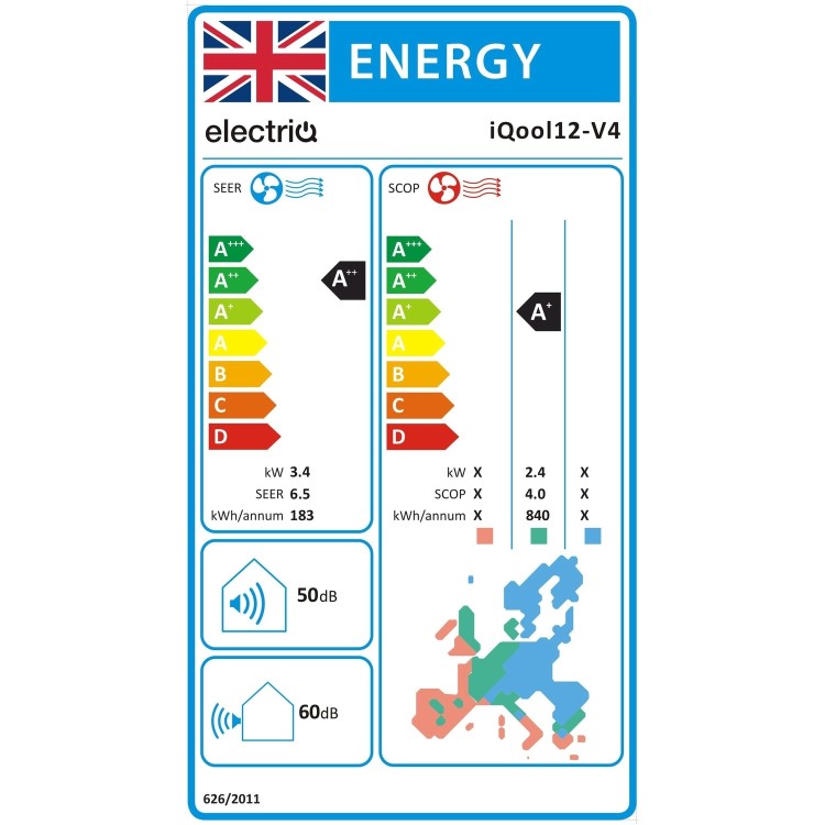 electriQ 12000 BTU WiFi Smart A++ DC Inverter Wall Split Air Conditioner with Heat Pump & 5m Pipe Kit