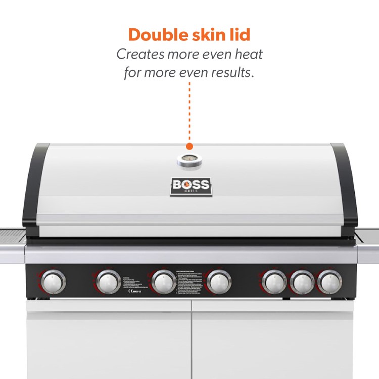 Boss Grill Alabama Elite - 6 Burner Gas BBQ Grill with Side Burner - Gloss White