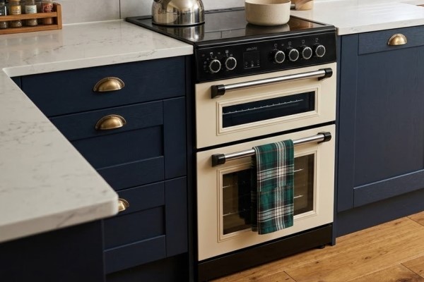 electriQ 60cm Double Oven Electric Cooker - Cream
