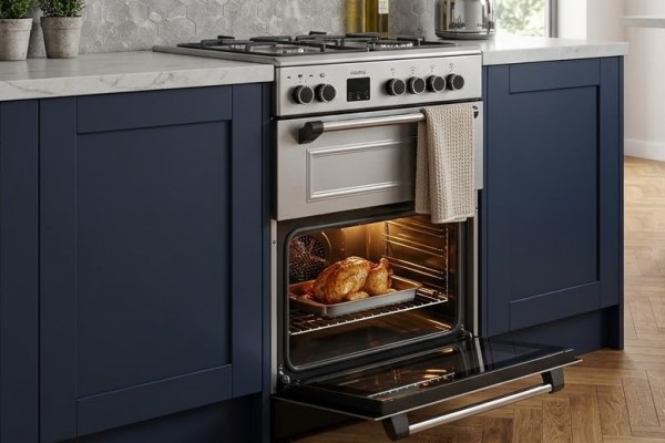 electriQ 60cm Double Oven Dual Fuel Cooker - Silver
