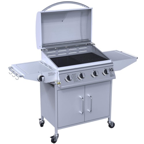 iQ Silver 4 Burner Gas BBQ with Side Burner